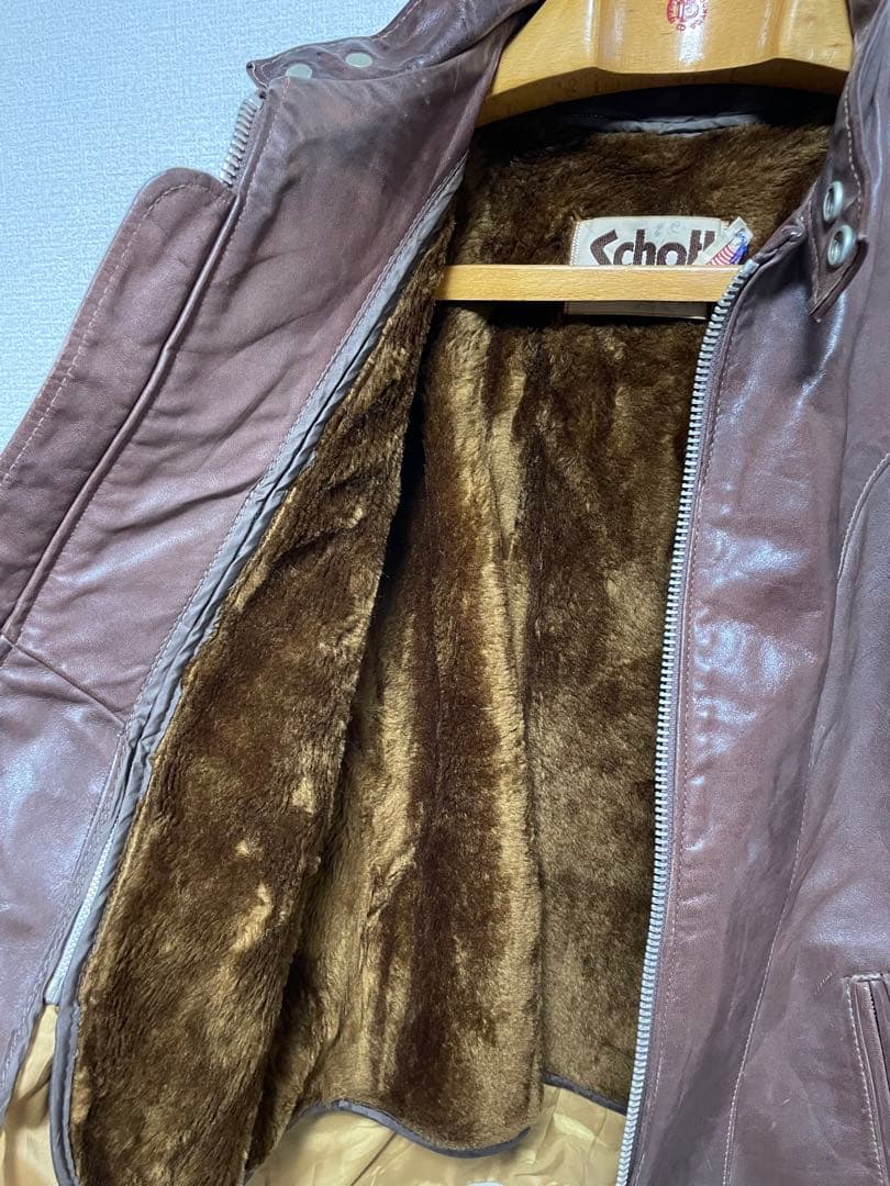 70s USA製 Schott シングルライダースジャケット ファーライナー付き