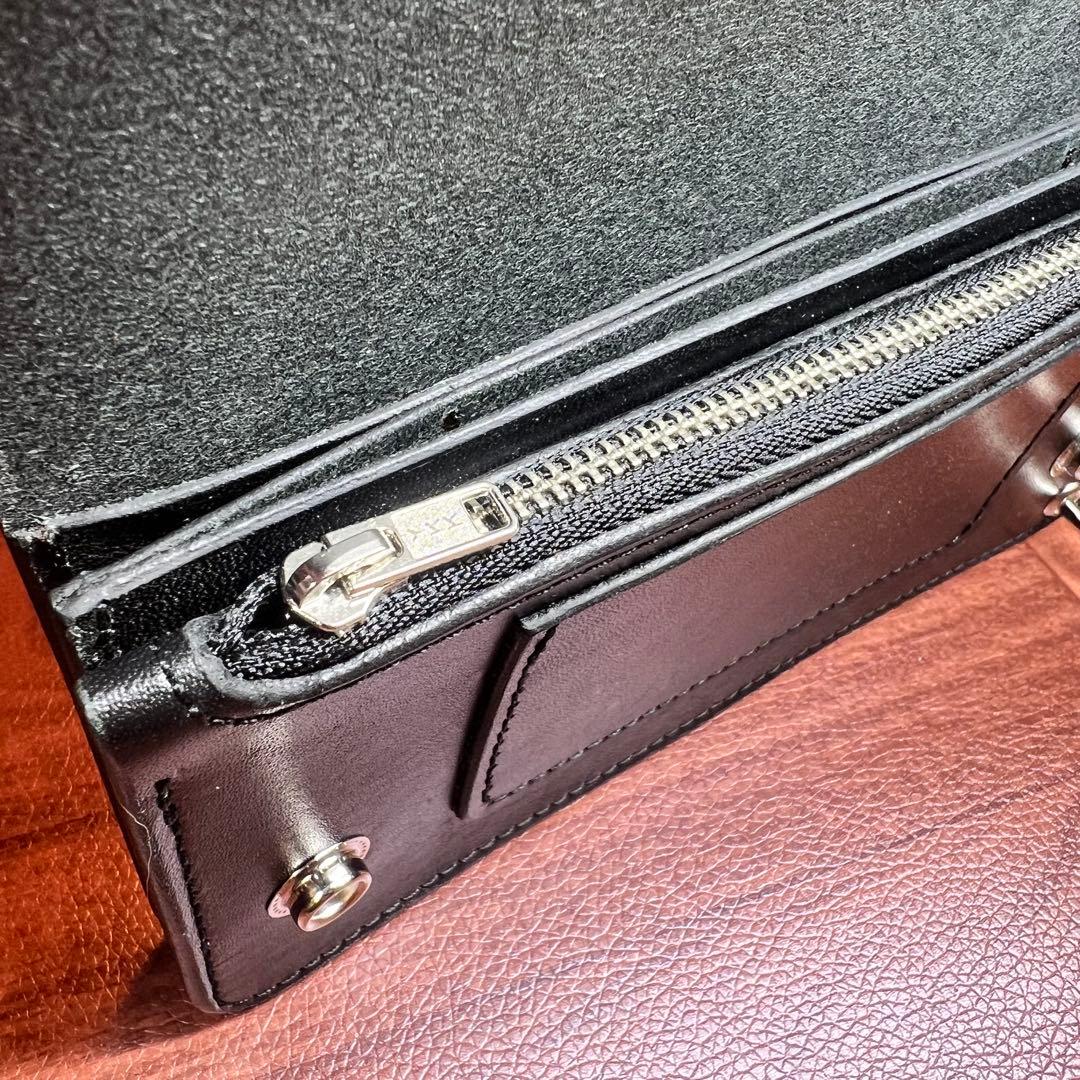 【トラッカーウォレット ロング 3層】 ブラック シルバー　北米産ステアハイド