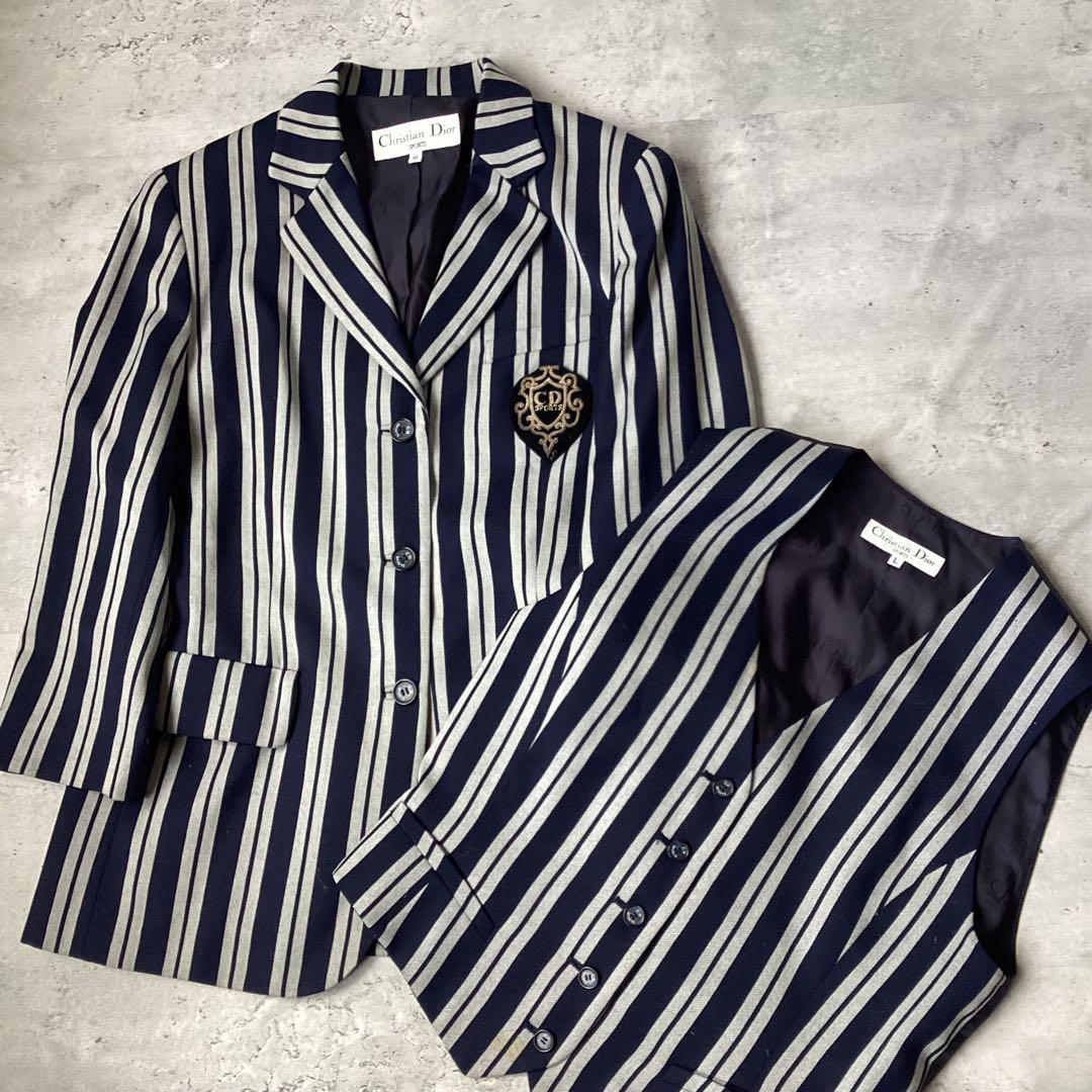ChristianDior ディオール　2ピース　ストライプ　ネイビー