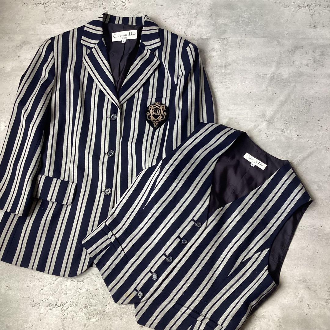 ChristianDior ディオール　2ピース　ストライプ　ネイビー