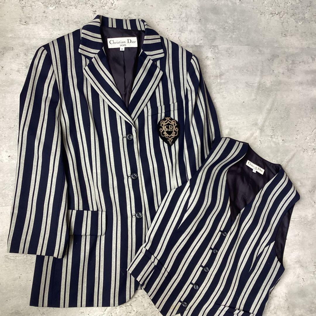 ChristianDior ディオール　2ピース　ストライプ　ネイビー