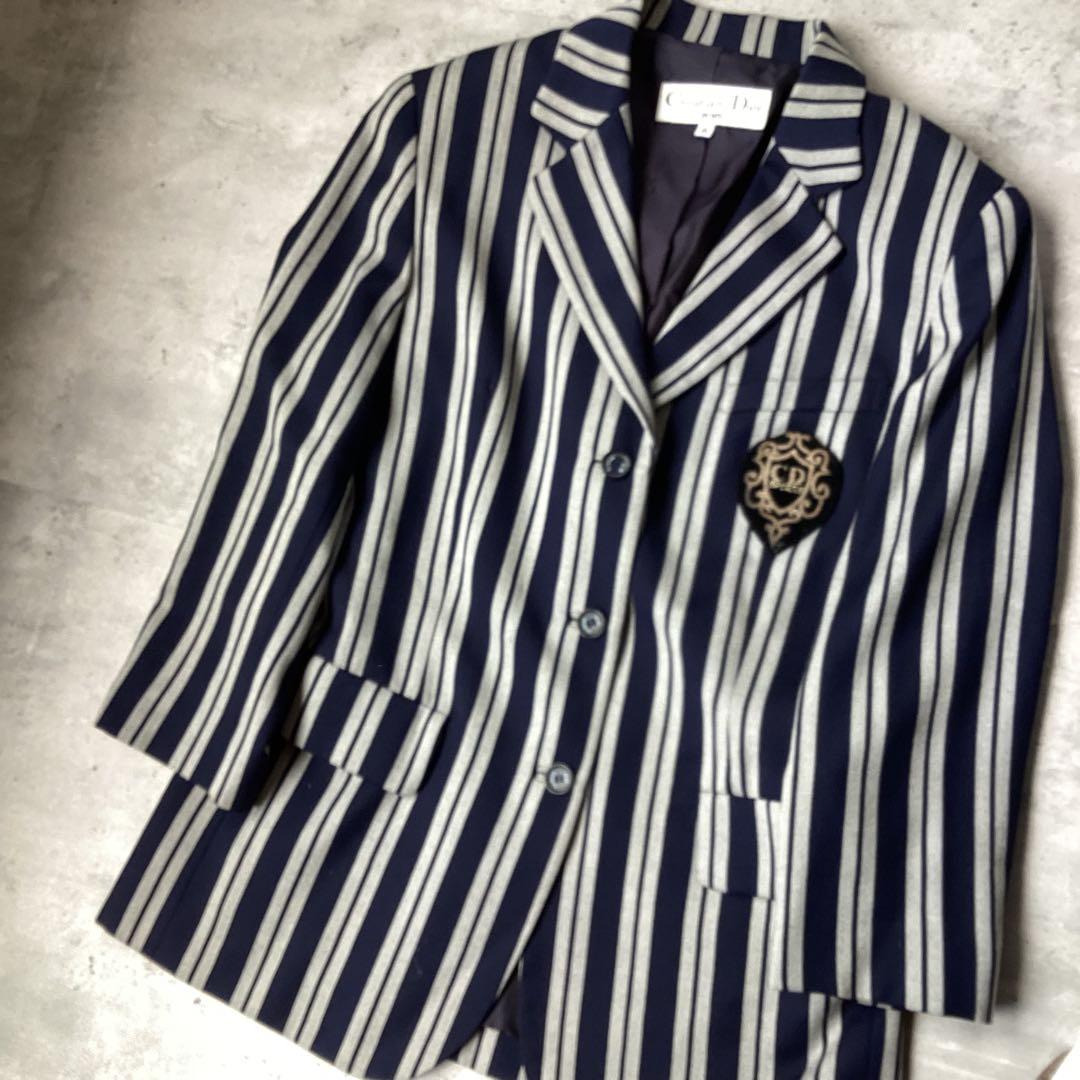 ChristianDior ディオール　2ピース　ストライプ　ネイビー