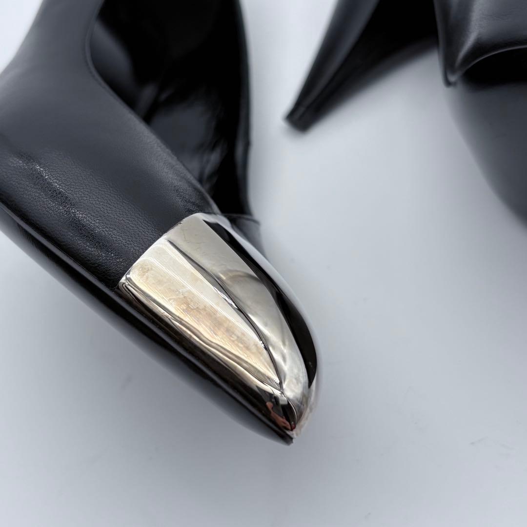 美品　CELINE エディ期　レザー　パンプス　メタルトゥ　ヒール　ポインテッド