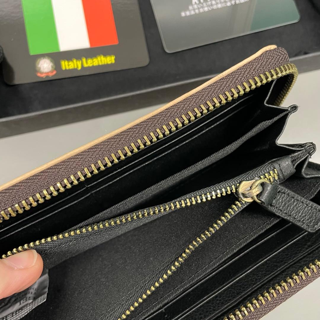 タイムセール新品‼️風神雷神　ラウンド長財布　ベージュ　イタリアンレザー　ヌメ革