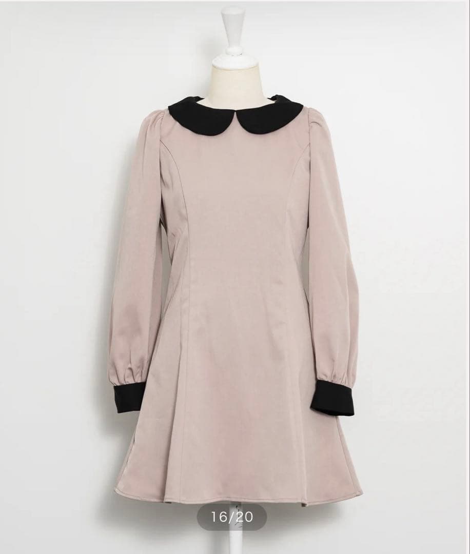 pium チュールエプロン付き丸襟ワンピース ピンク ピウム