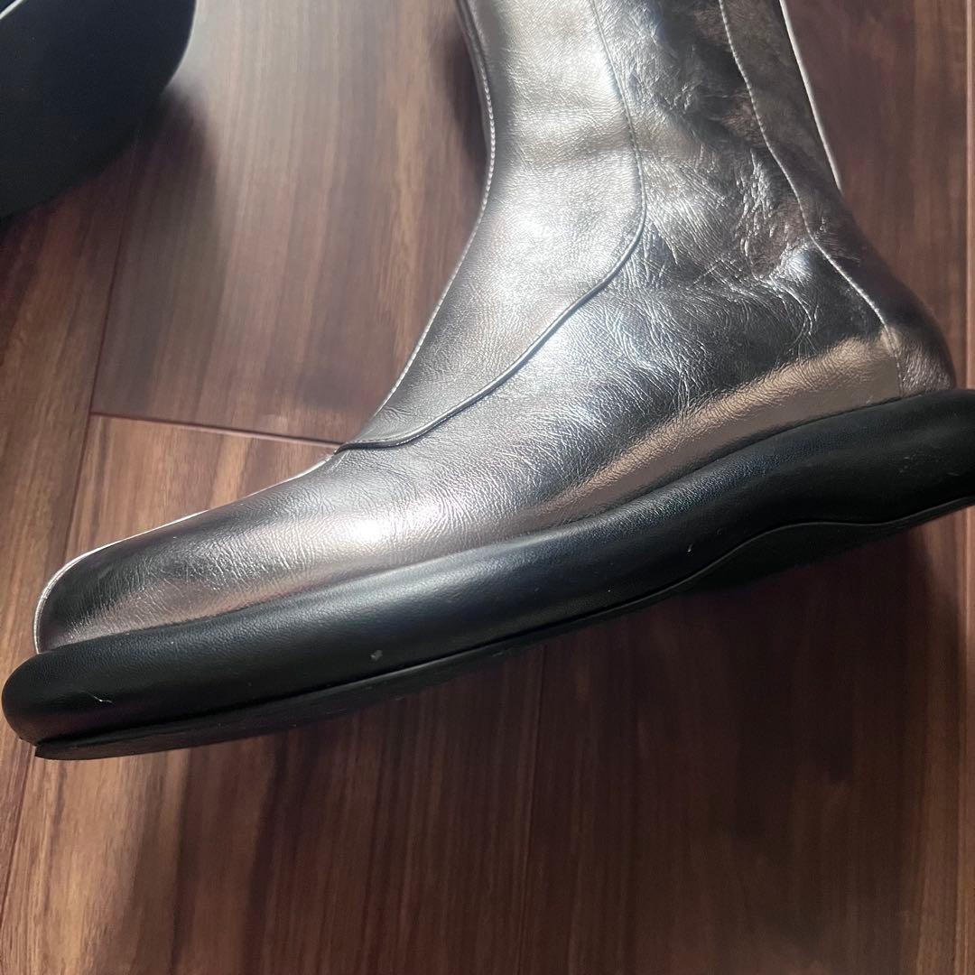 UN3D. ラウンドロウヒールブーツ シルバー38サイズ