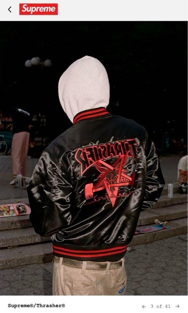 シュプリーム × スラッシャー 刺繍ロゴ スカジャン ブルゾン