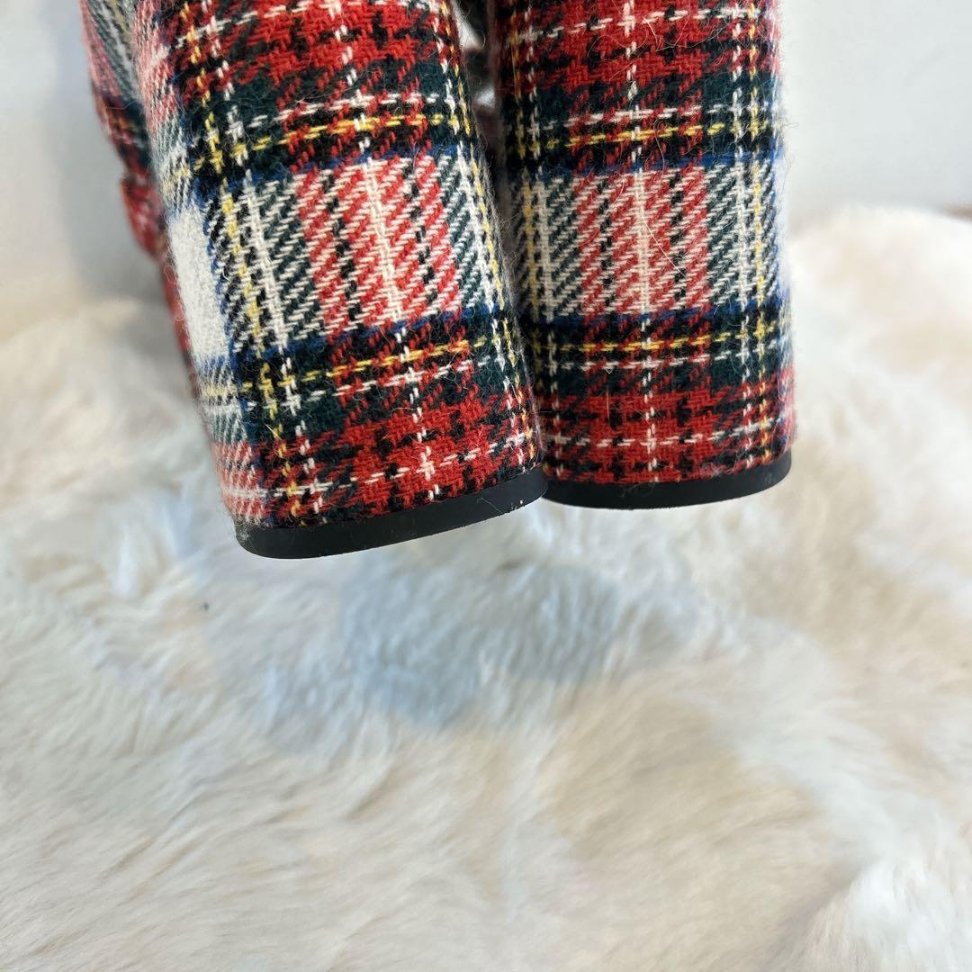 美品　miu miu ミュウミュウ 厚底 サンダル ビジュー チェック柄 36