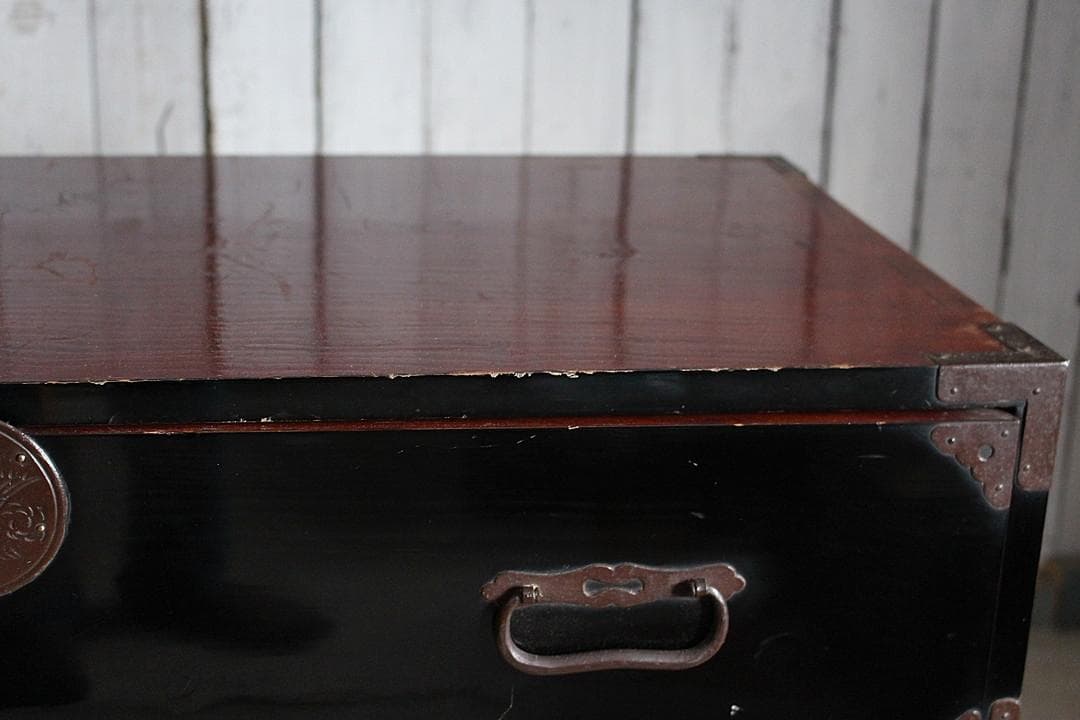 綺麗な丸金具庄内箪笥　3段　中桐　タンス　収納　古家具　古民家　時代家具