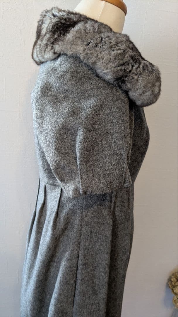 Foxy ＊チンチラ襟　バルーンワンピース　グレー＊size38 美品