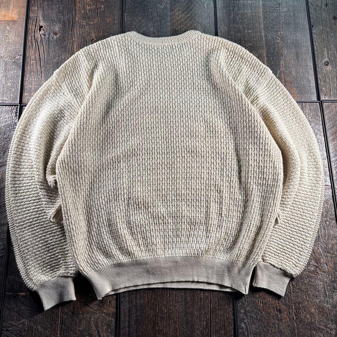 古着　サンタフェ　3Dニットアイボリー　ペイズリー　XL シアニット　リネン混.