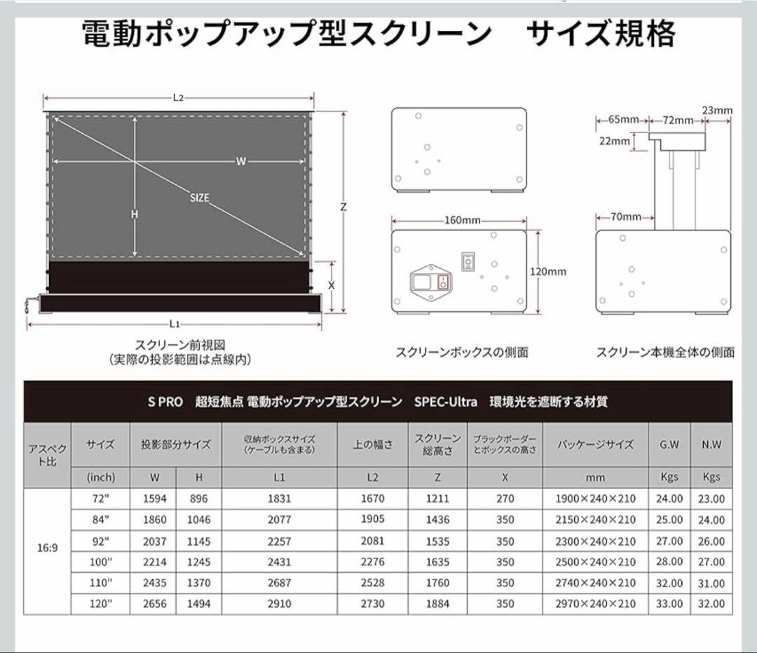 4K プロジェクター スクリーン 超短焦点 100インチ