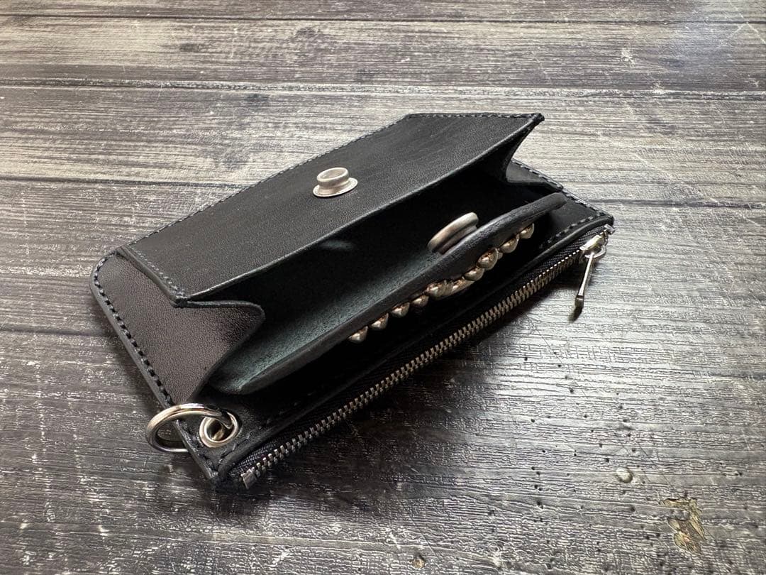 栃木レザー スタッズコンパクトウォレット＆スタッズキーホルダー　セット販売①