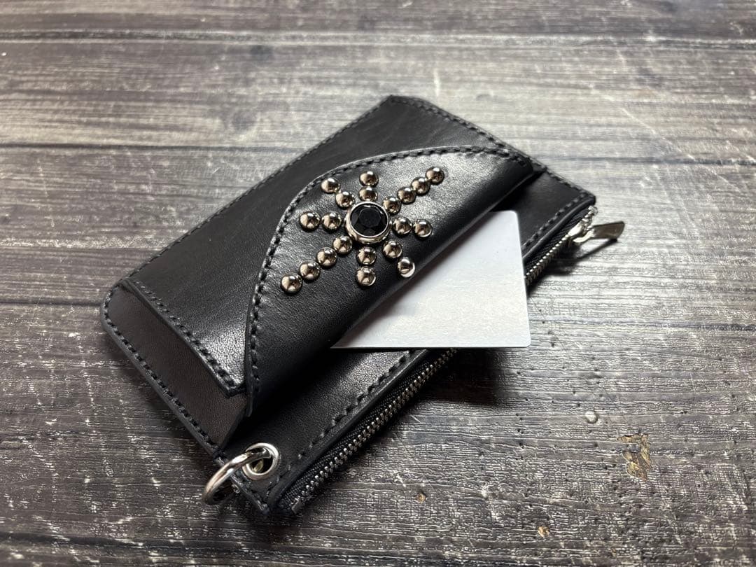 栃木レザー スタッズコンパクトウォレット＆スタッズキーホルダー　セット販売①