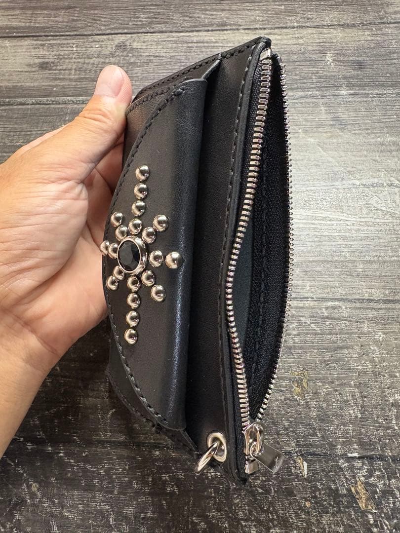 栃木レザー スタッズコンパクトウォレット＆スタッズキーホルダー　セット販売①