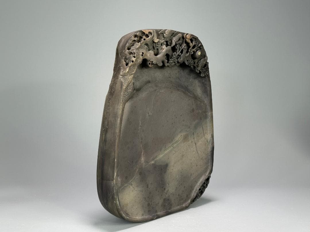 中国美術　書道具　文房具　硯　梅花鳥文端渓硯　唐物　古物　時代物　大振