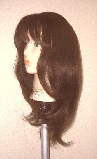 新品　人毛　ウィッグ　分け目付き　明るめブラウン　、ロング　Ｍサイズ