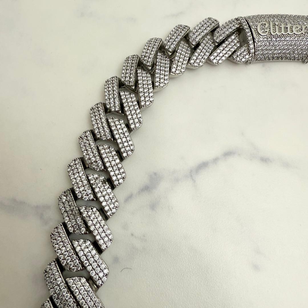 Glitter シルバー チェーンネックレス60cm 19mm