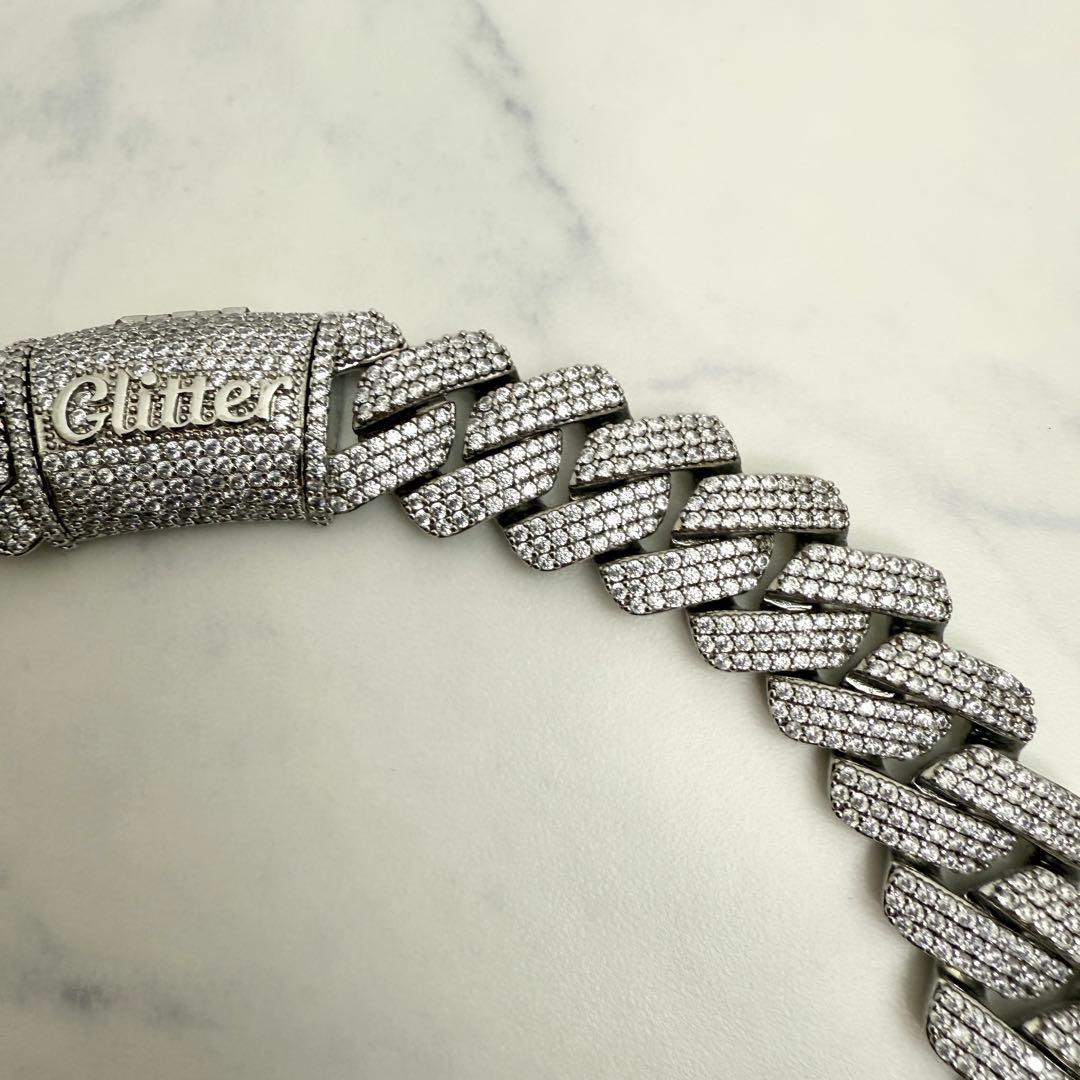 Glitter シルバー チェーンネックレス60cm 19mm