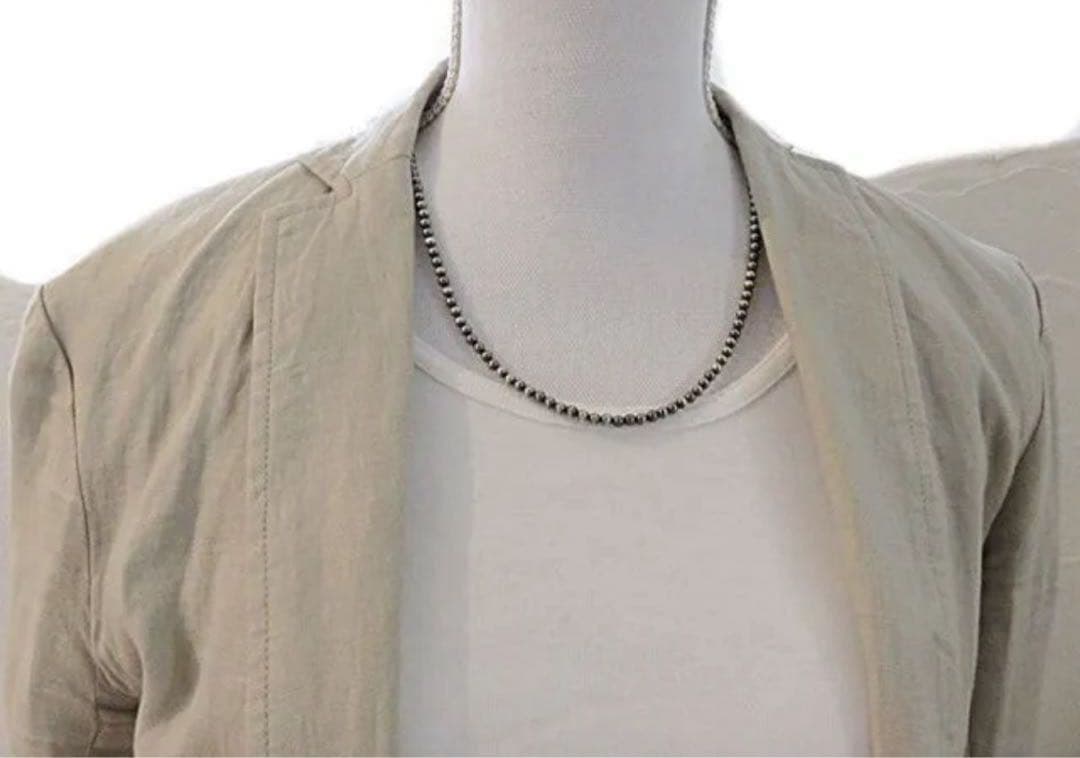 【優】ナバホパール ビーズネックレス シルバー系