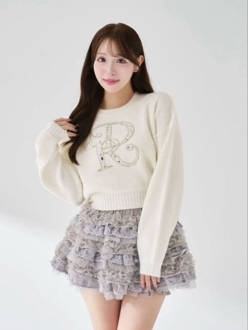 Darich DR ビジューボリュームリブニットトップス ホワイト