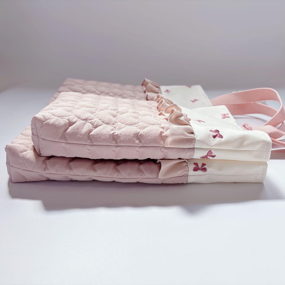 ぴ様　レッスンバッグ　上履き袋　体操着袋　ハンドメイド　ハート　キルト　ヌビ