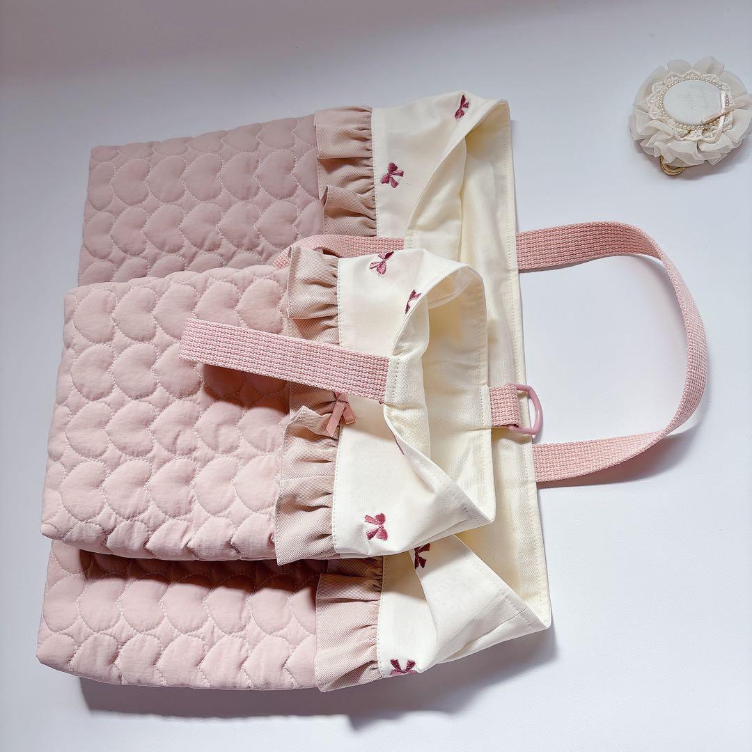 ぴ様　レッスンバッグ　上履き袋　体操着袋　ハンドメイド　ハート　キルト　ヌビ