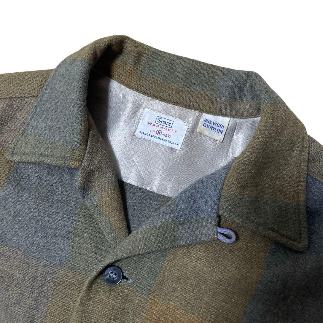 ヴィンテージ60's Sears ウール オープンカラーシャツ オンブレ M