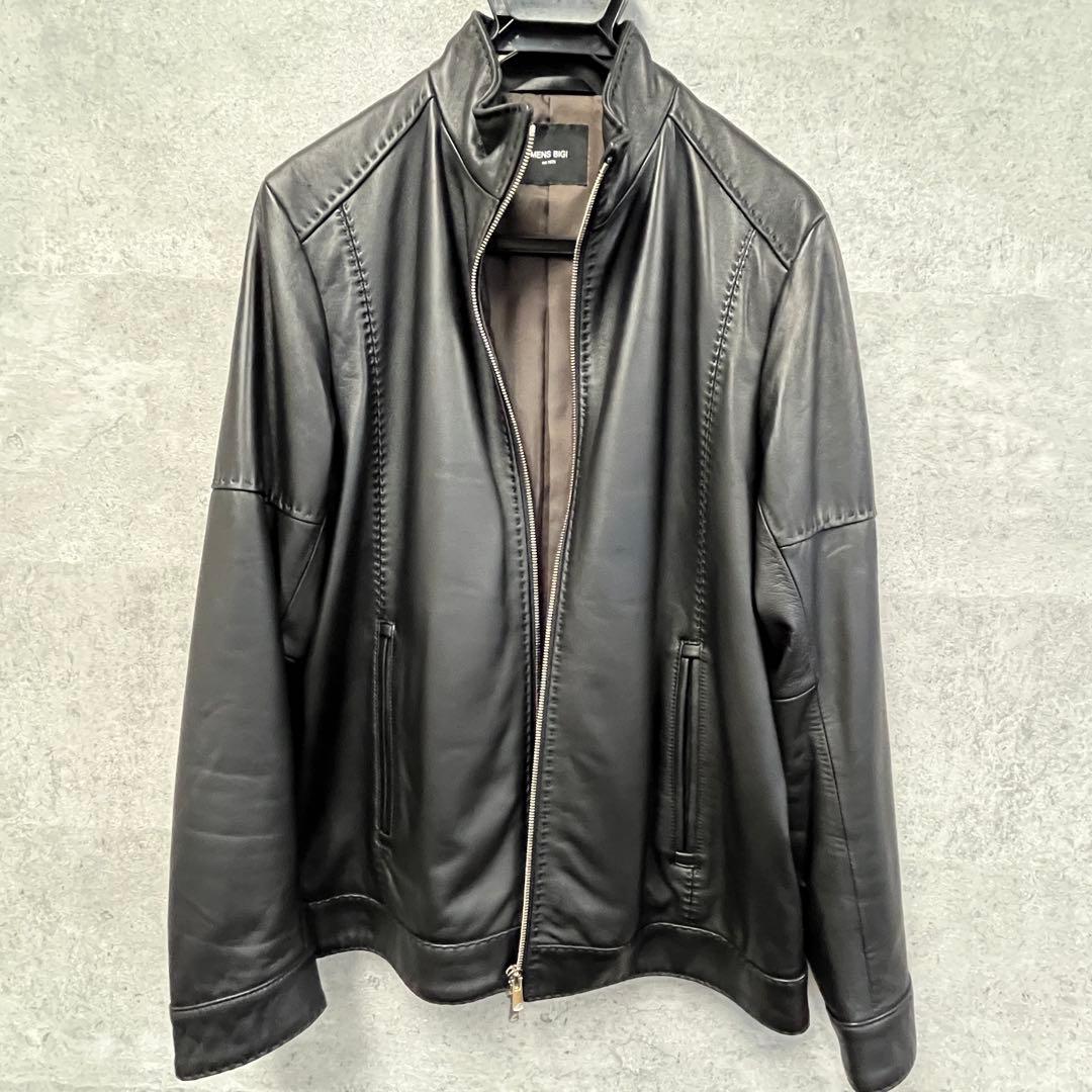 【最終値】ブラックレザースタンドカラーシングルライダース　メンズビギ　美品