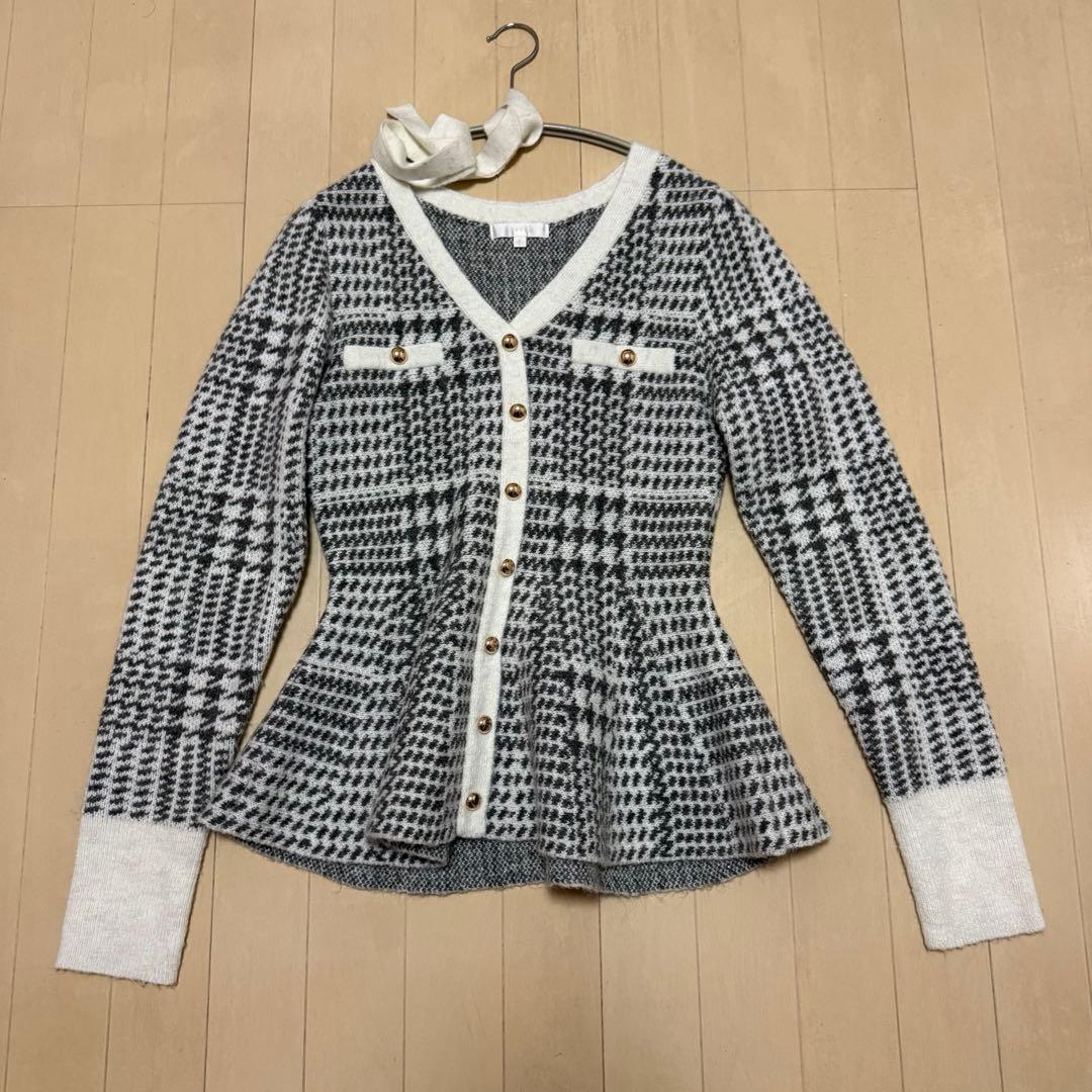 rienda 2WAYペプラムジャガードニットカーディガントップス