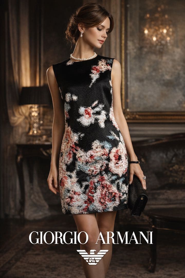 未使用　GIORGIOARMANI アルマーニ　フラワージャカード ワンピース