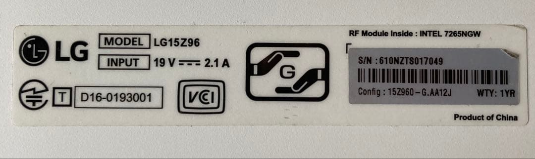 LG15Z96ノートPC Intel Core i5 Windows 10