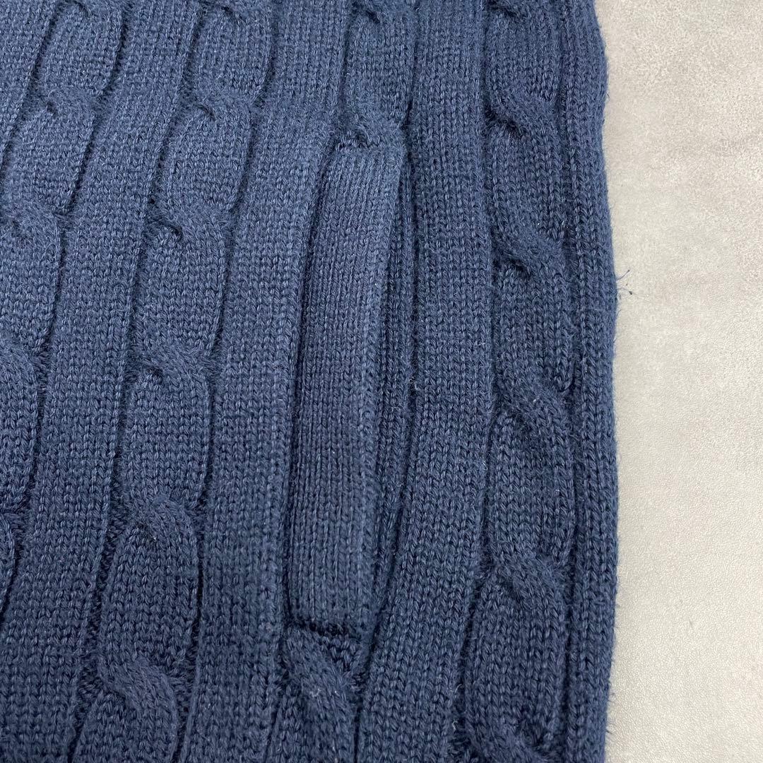 美品　ラルフローレン ケーブルニット ジップアップ ニット 白ポニー　ネイビー