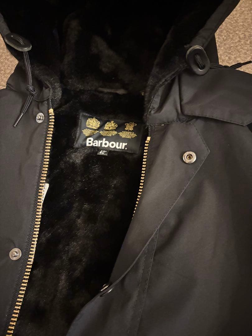 バブアー ブラック フーテッドビデイル ファーライナー ジャケット 40