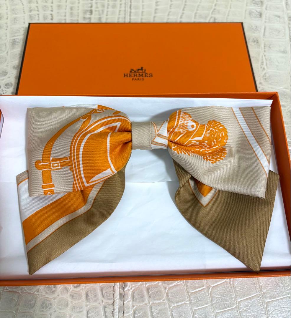 エルメス　HERMES オレンジ　リボンバレッタ