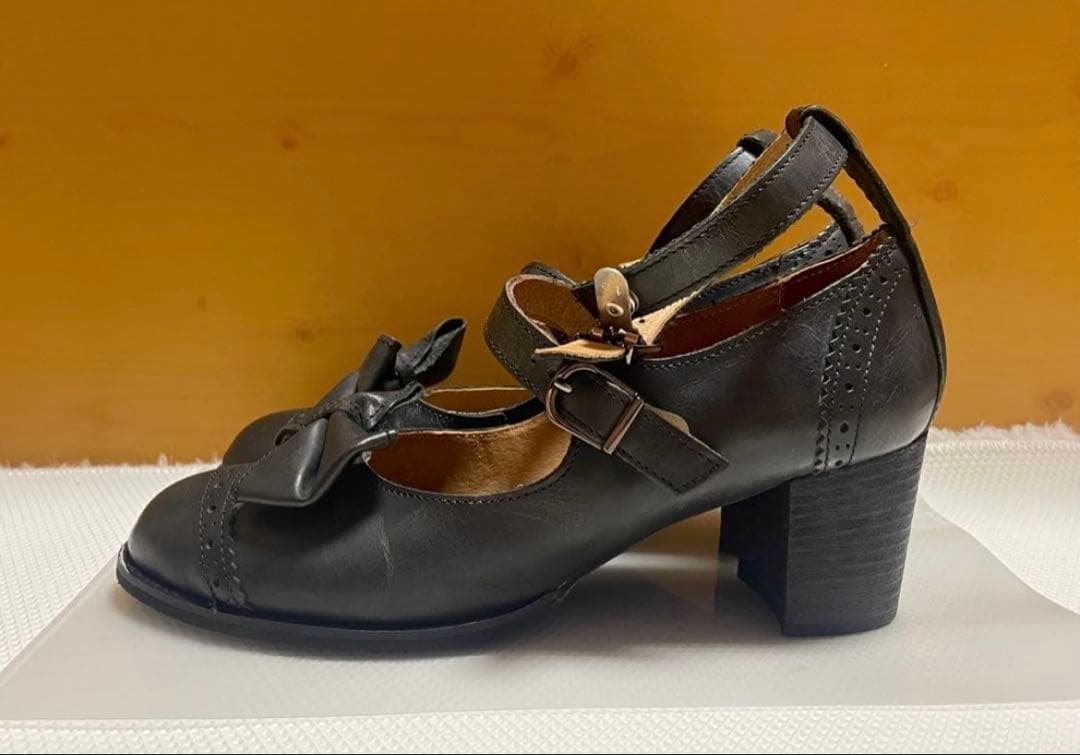 ジェーンマープル ストラップリボンパンプス ブラックL Jane Marple