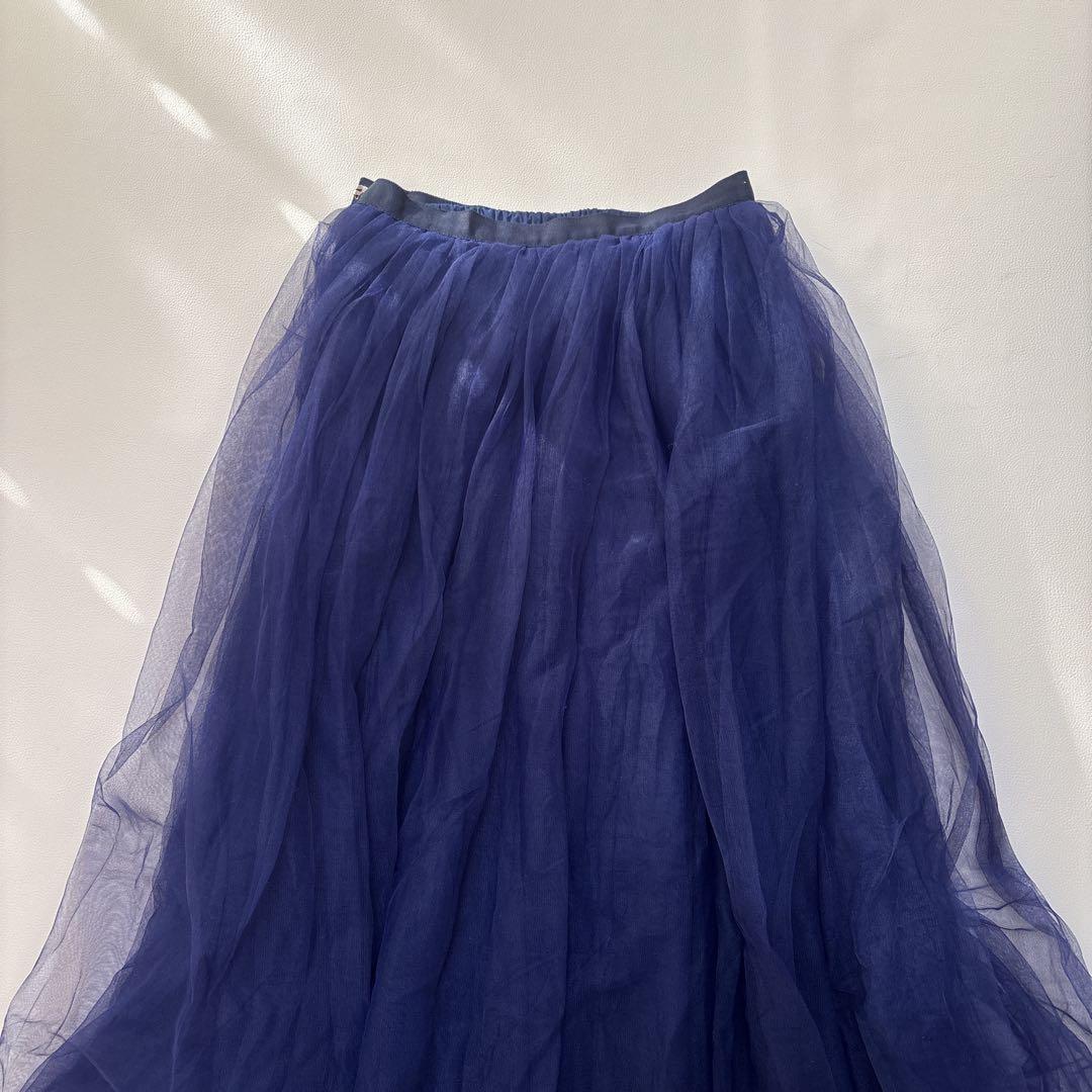 MYLAN マイラン チュール スカート マキシ丈 フレア ネイビー FREE