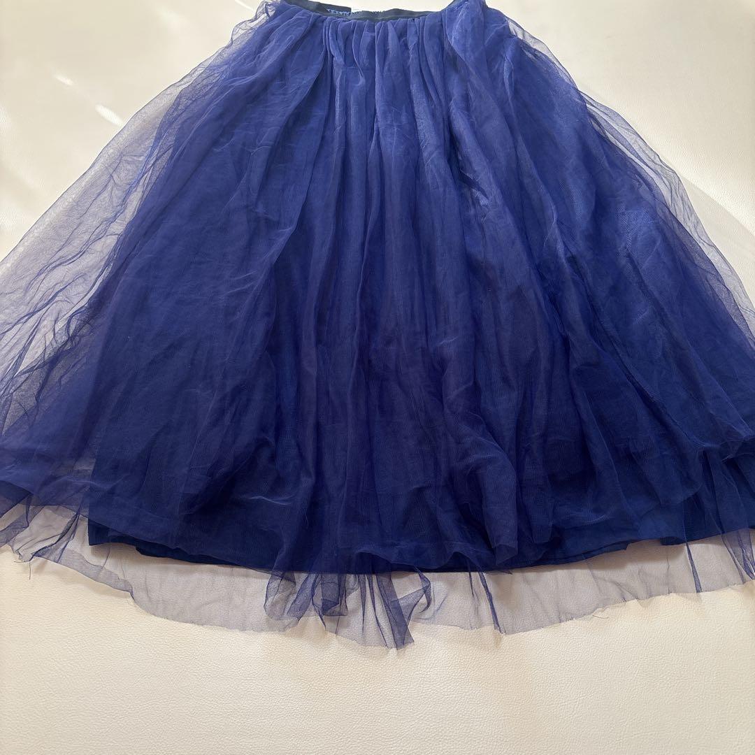 MYLAN マイラン チュール スカート マキシ丈 フレア ネイビー FREE