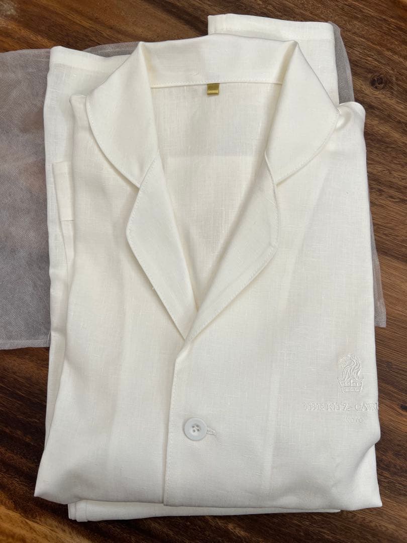 麻100% ホワイトパジャマセット L