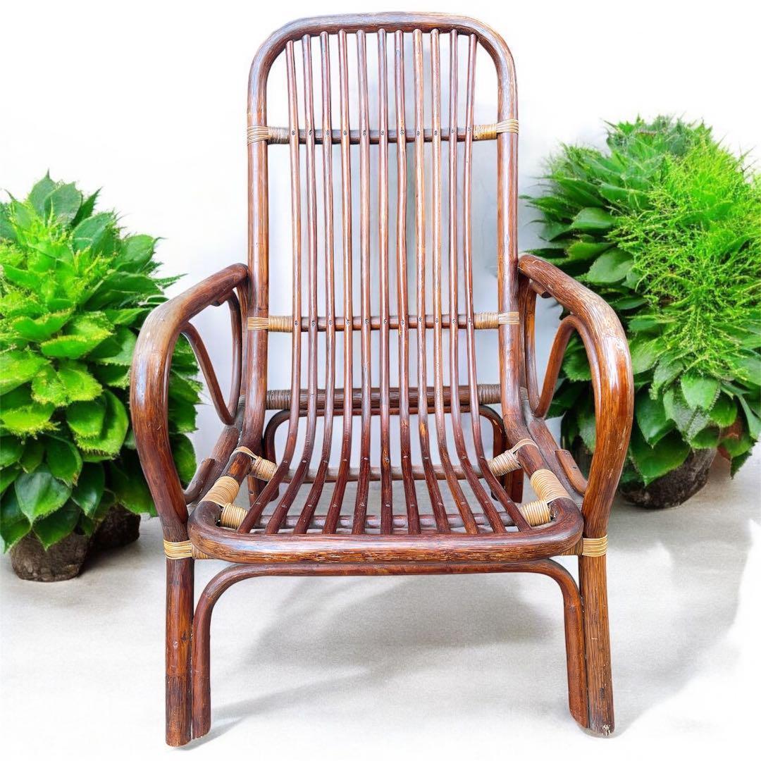 ラタン　藤　ヴィンテージ　チェア　昭和　レトロ　肘付き