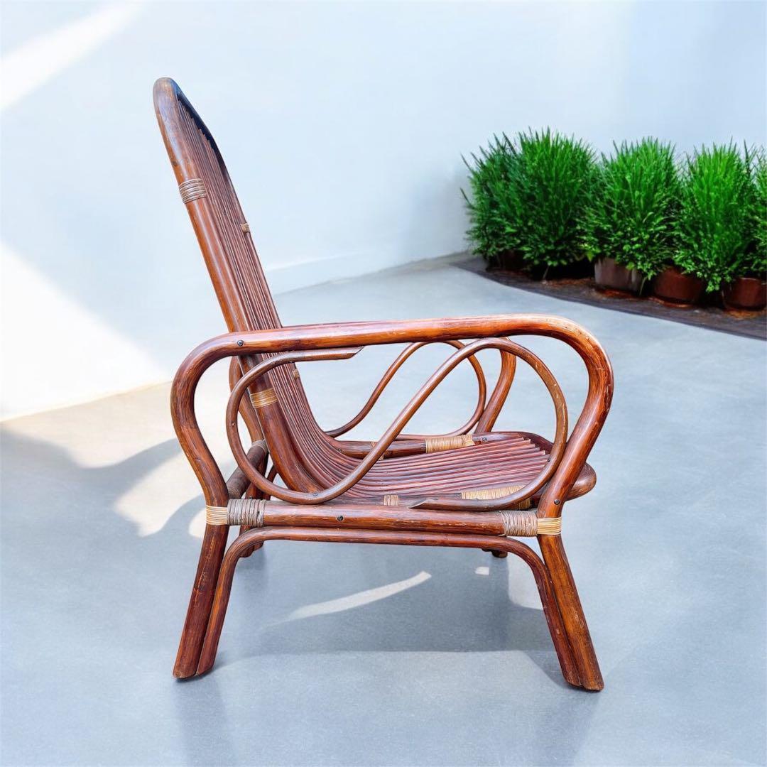 ラタン　藤　ヴィンテージ　チェア　昭和　レトロ　肘付き