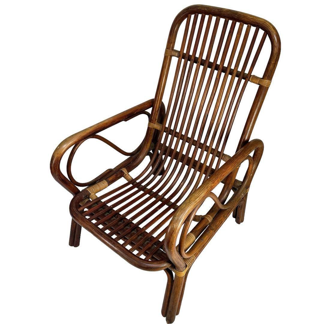 ラタン　藤　ヴィンテージ　チェア　昭和　レトロ　肘付き