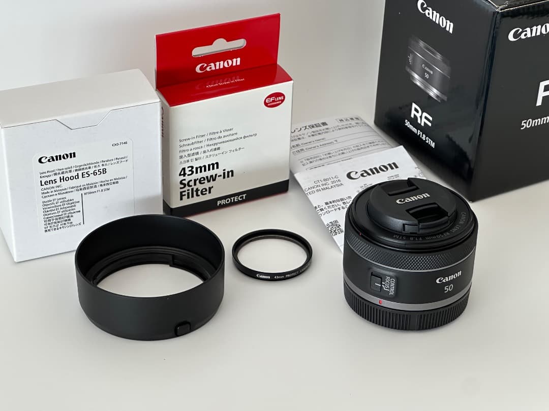 【美品】Canon RF50mm F1.8 STM / フード、フィルター付