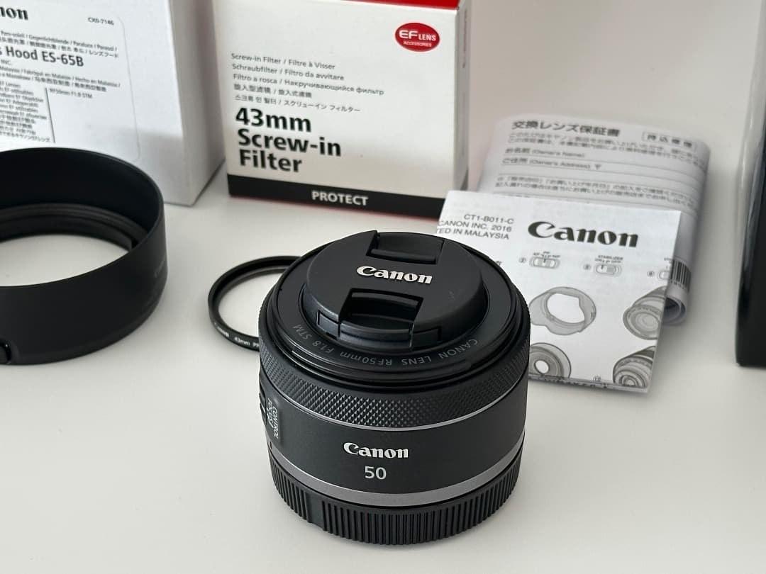 【美品】Canon RF50mm F1.8 STM / フード、フィルター付