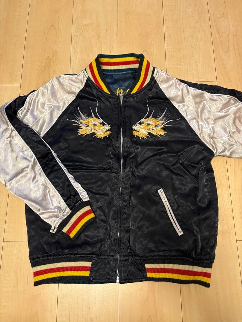 HOUSTO スカジャン 東洋 アメカジ 刺繍 サテン ジャケット リバーシブル