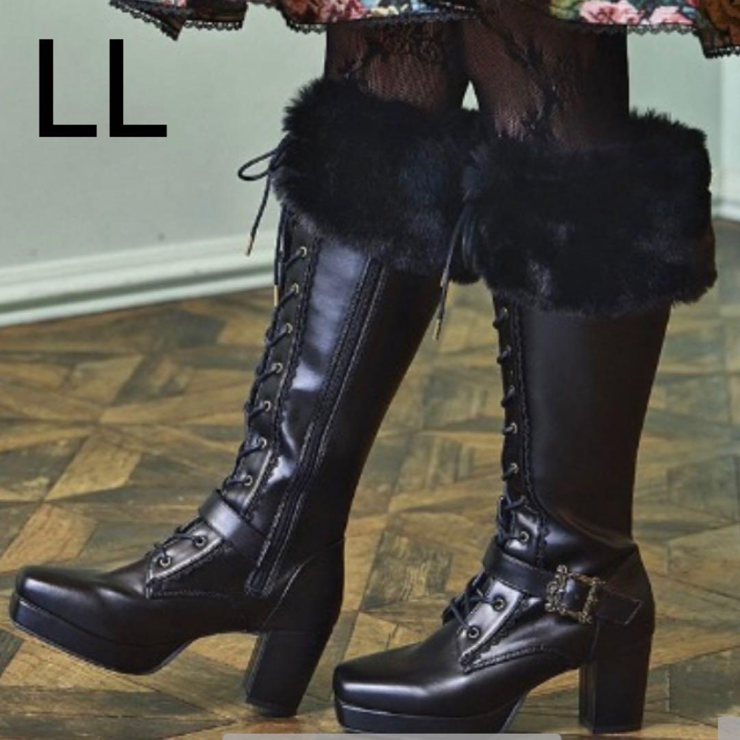 しまむら クラロリ くる実 レースアップ ロングブーツ ブラック LL