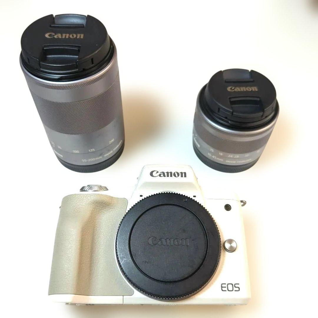 ♪Canon EOS kiss M ホワイト ミラーレスカメラ レンズ3本付き
