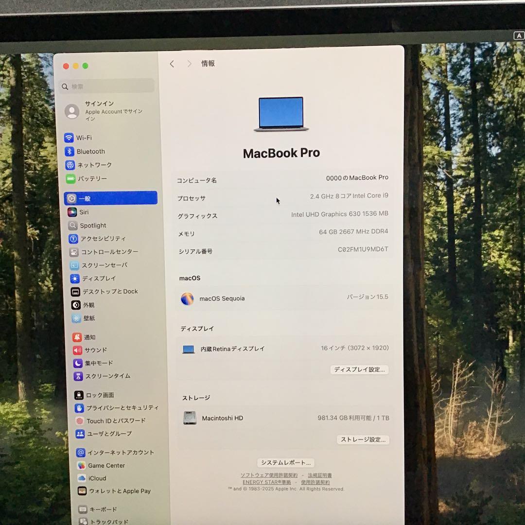 MacBook Pro 16インチ 1TB 64GB 8コア i9