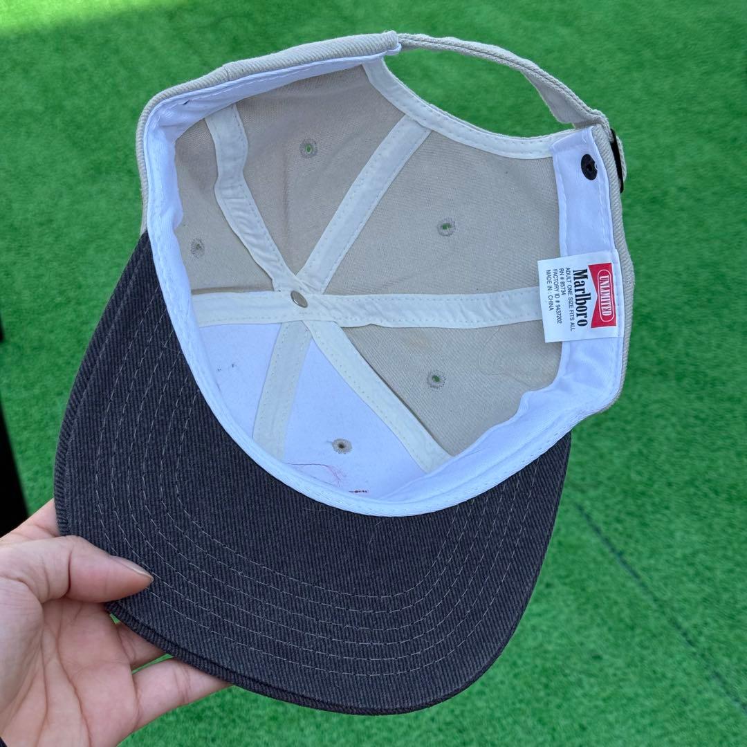 Marlboro 刺繍ロゴ キャップ ベージュ/グレー　90s