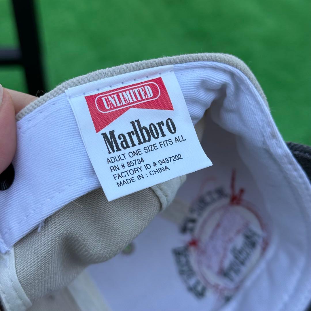 Marlboro 刺繍ロゴ キャップ ベージュ/グレー　90s